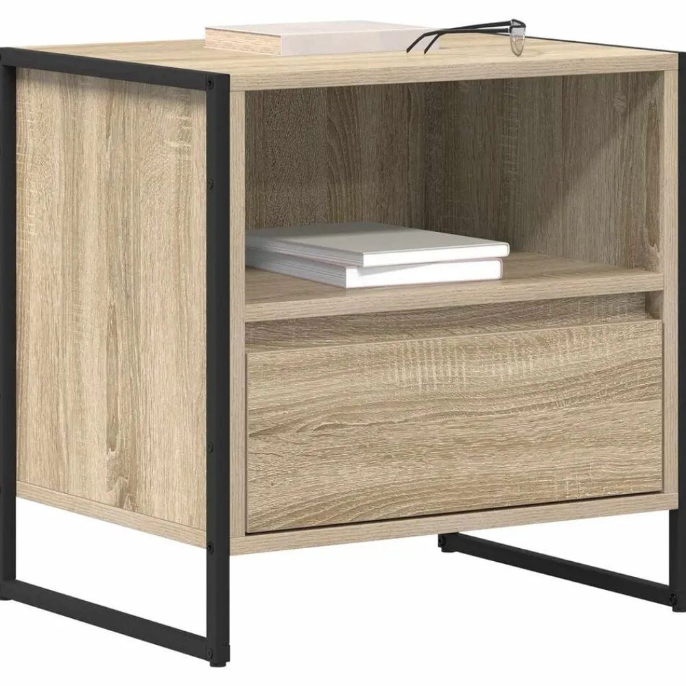 Nachtkastje met lade Sonoma 50 x 39,5 x 50 cm Bewerkt hout>vidaXL Outlet
