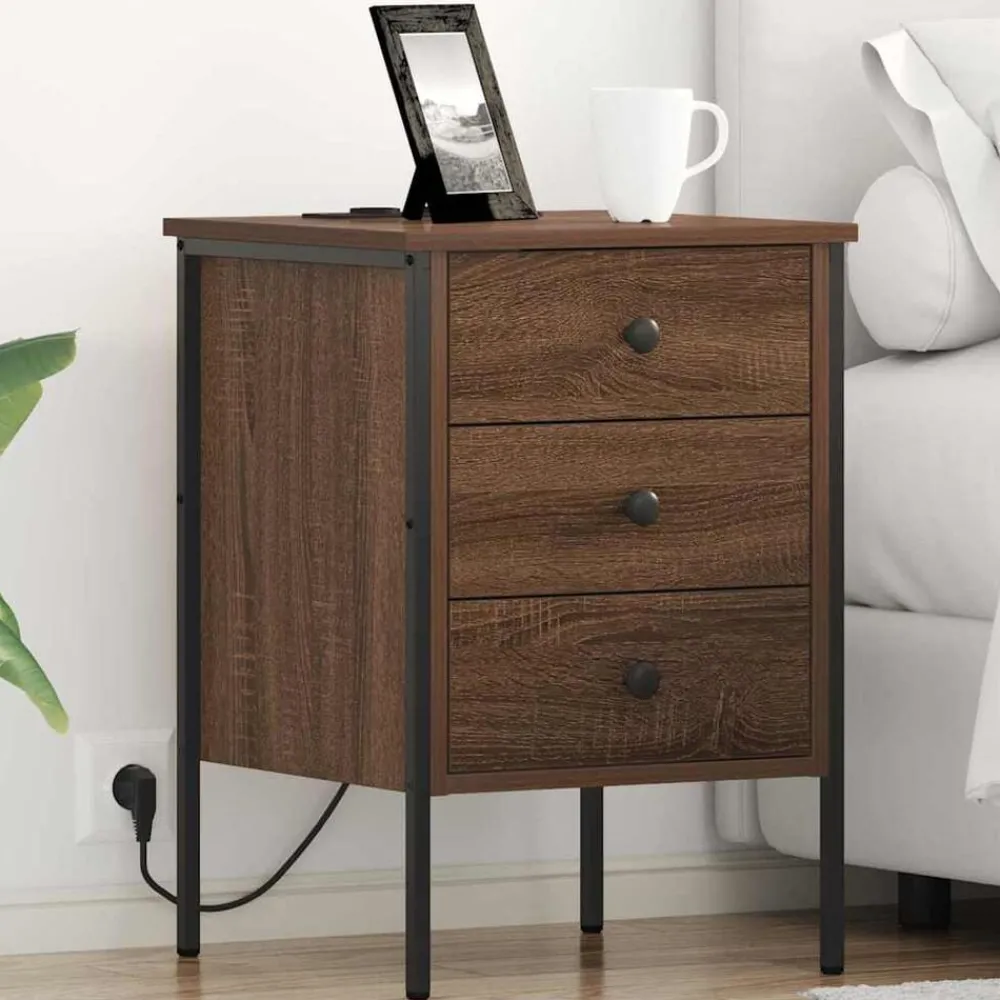 Nachtkastje met lade Bruin Eiken 42 x 41 x 61 cm Bewerkt hout>vidaXL Outlet