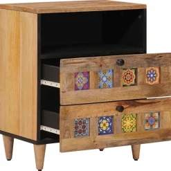 Nachtkastje met lade 50 x 33 x 62 cm Massief Mango Hout>vidaXL Discount
