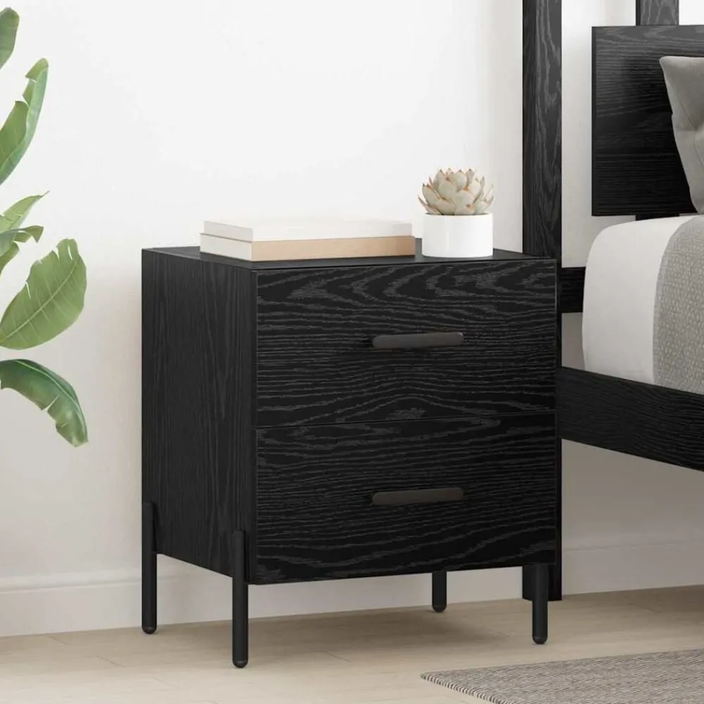 Tafels*vidaXL Nachtkastje met lade 40 x 35 x 47,5 cm Bewerkt hout Zwart eiken