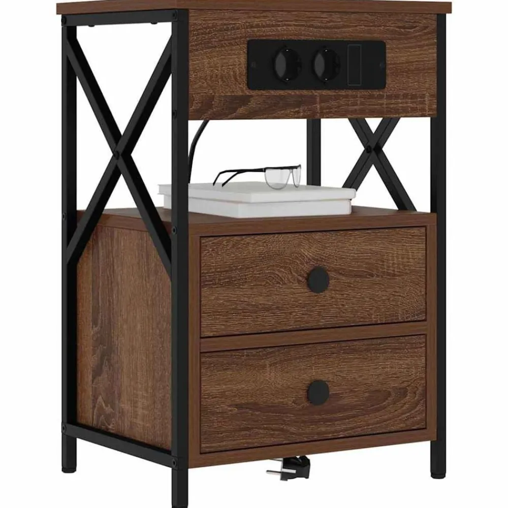 Tafels*vidaXL Nachtkastje met lade Bruin Eiken 40 x 31 x 60 cm Bewerkt hout bruin eikenkleur