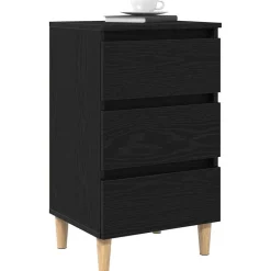 Tafels*vidaXL Nachtkastje met lade 40 x 35 x 69 cm Bewerkt hout Zwart eiken