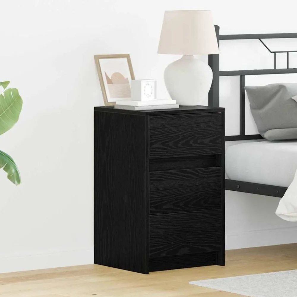 Tafels*vidaXL Nachtkastje met lade 38 x 34 x 61 cm Bewerkt hout Zwart eiken