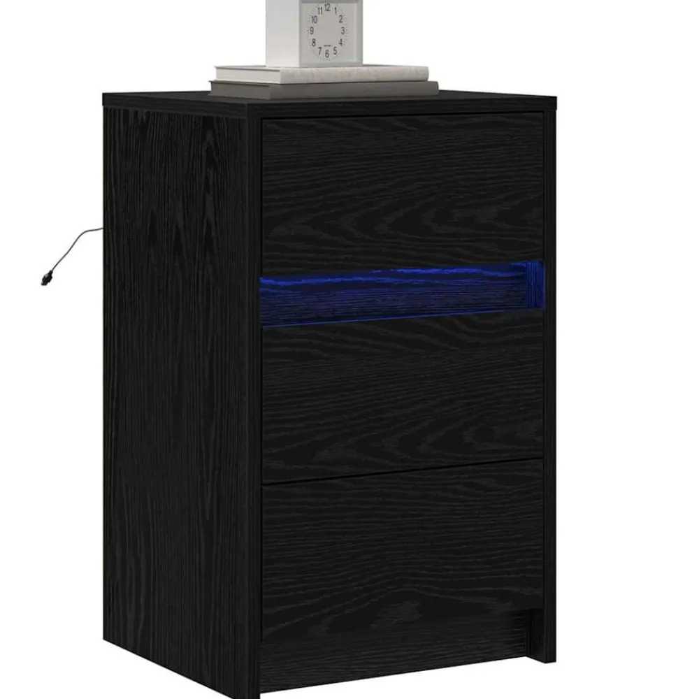 Tafels*vidaXL Nachtkastje met lade 38 x 34 x 61 cm Bewerkt hout Zwart eiken