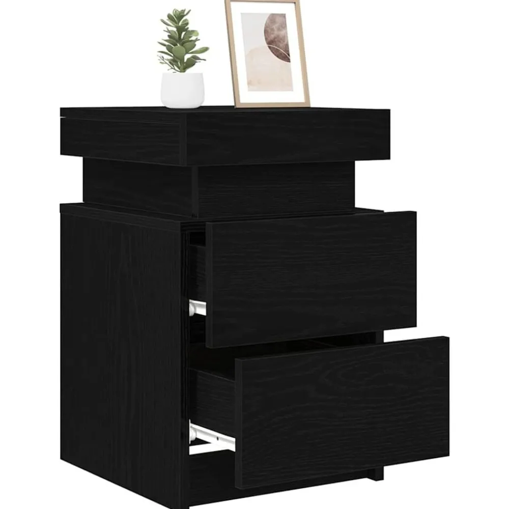 Tafels*vidaXL Nachtkastje met lade 35 x 39 x 55 cm Bewerkt hout Zwart eiken