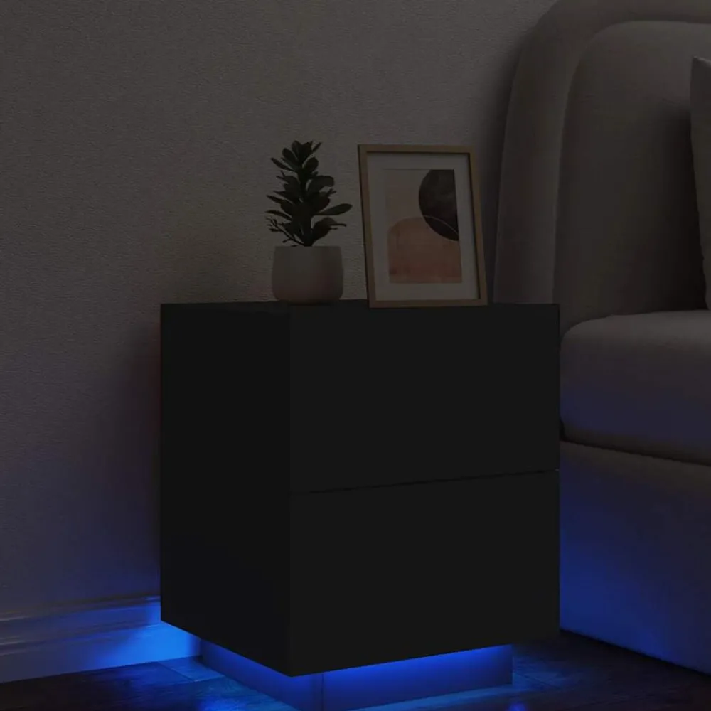 Tafels*vidaXL Nachtkastje met LED-verlichting bewerkt hout Zwart