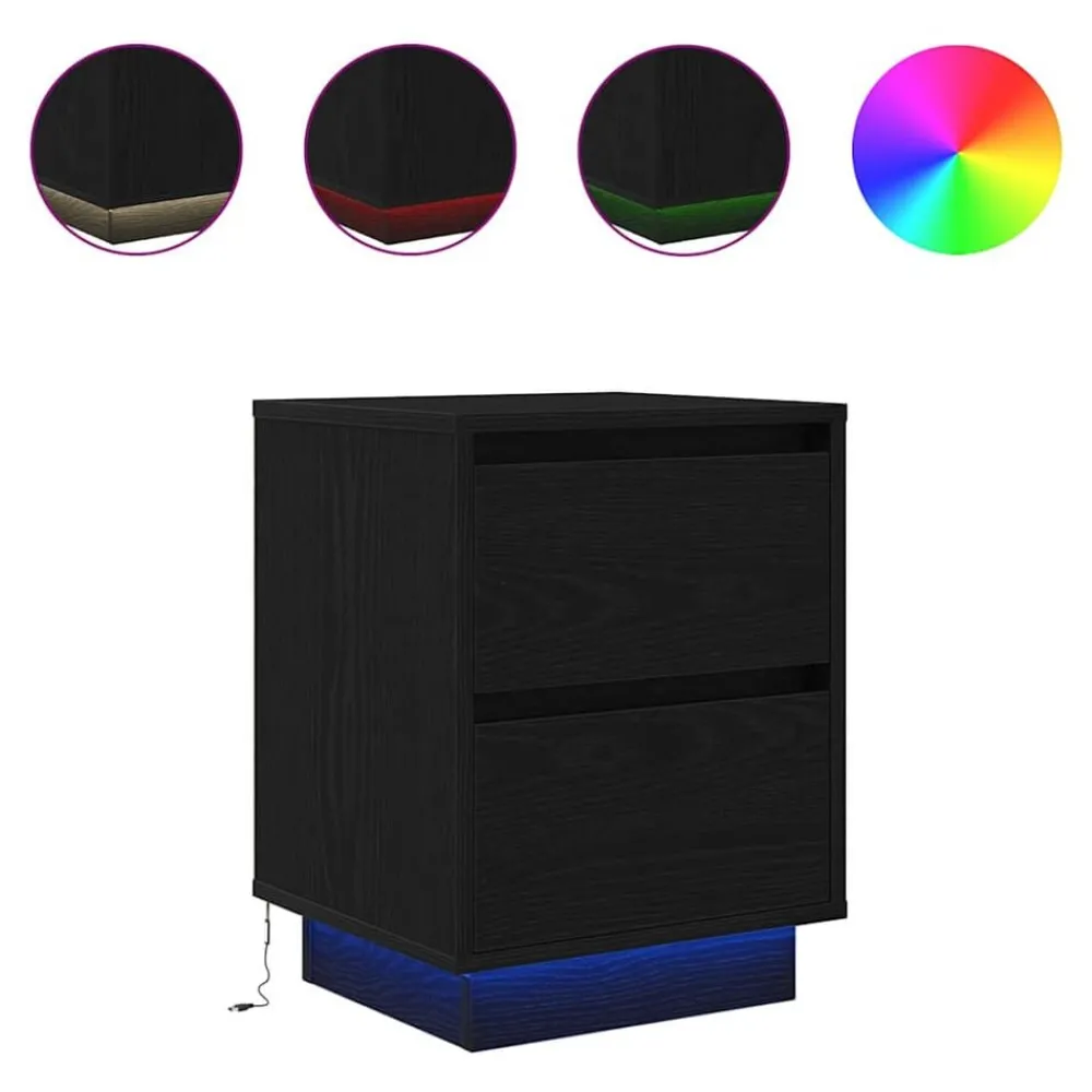 Tafels*vidaXL Nachtkastje met LED-verlichting 38x34x50 cm Zwart