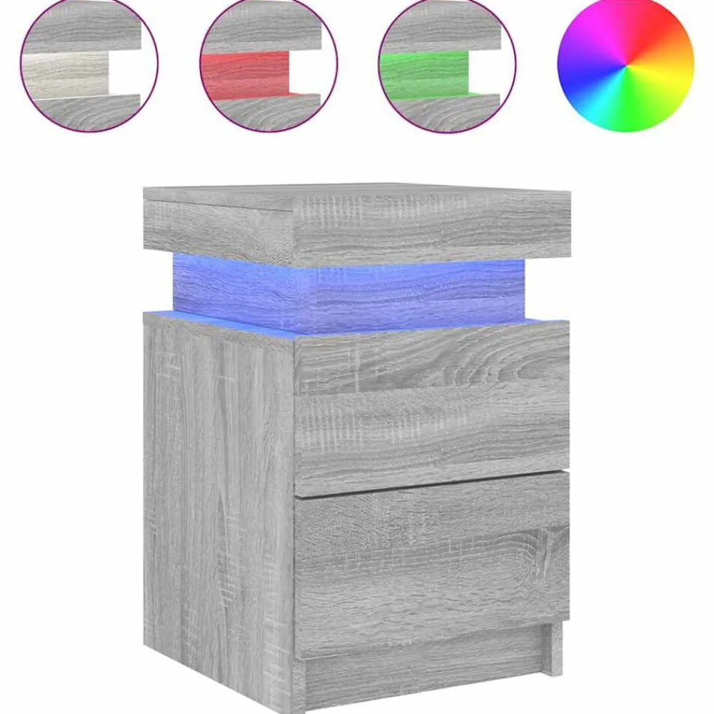 Nachtkastje met LED-verlichting 35x39x55 cm eiken>vidaXL