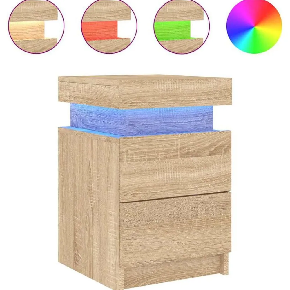 Tafels*vidaXL Nachtkastje met LED-verlichting 35x39x55 cm kleurig Sonoma eiken