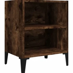 Tafels*vidaXL Nachtkastje met metalen poten 40x30x50 cm kleurig Gerookt eiken