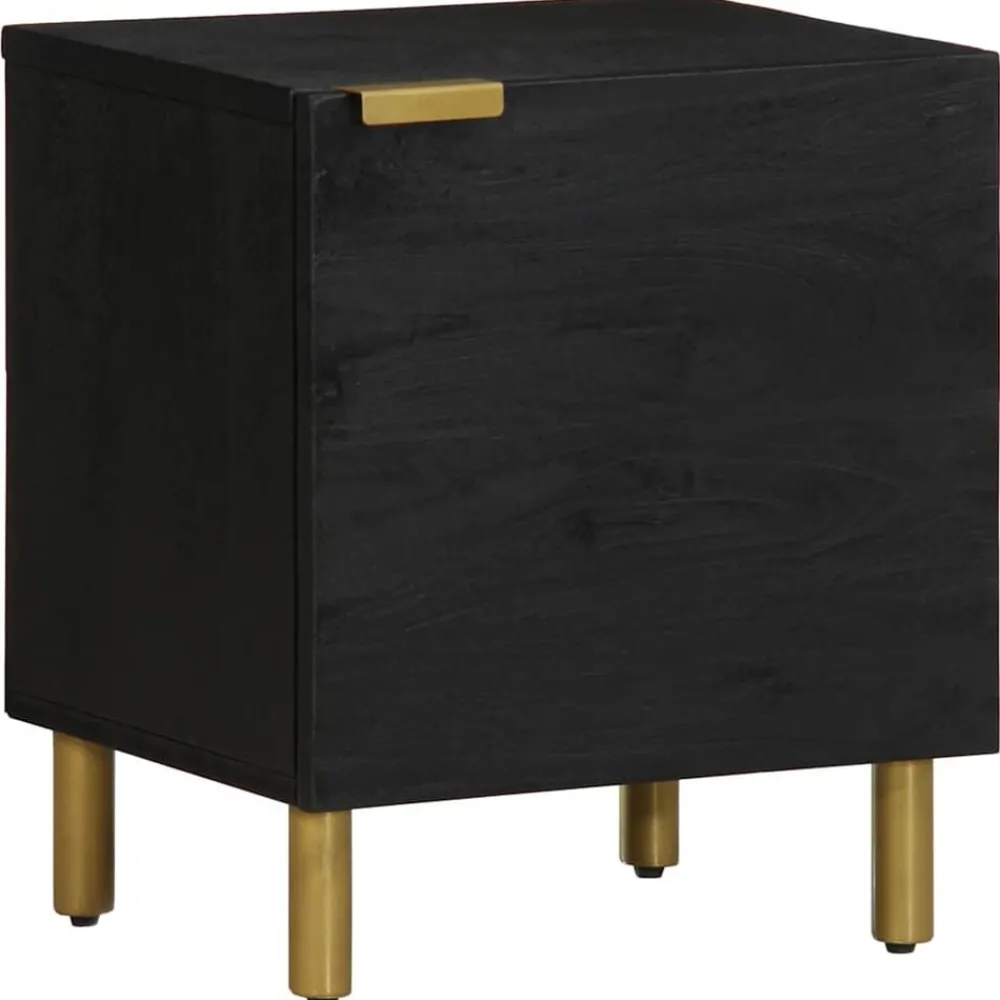 Tafels*vidaXL Nachtkastje 40x33x46 cm massief mangohout zwart