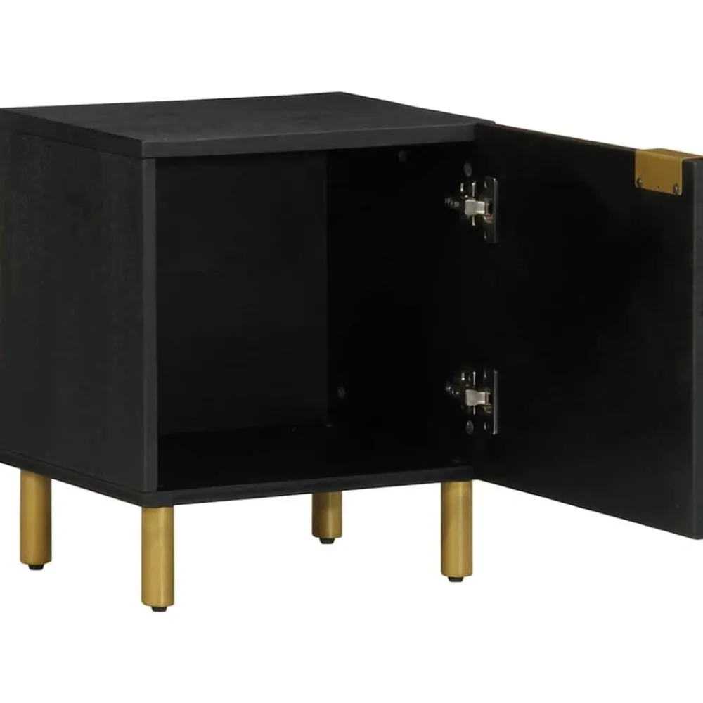Tafels*vidaXL Nachtkastje 40x33x46 cm massief mangohout zwart