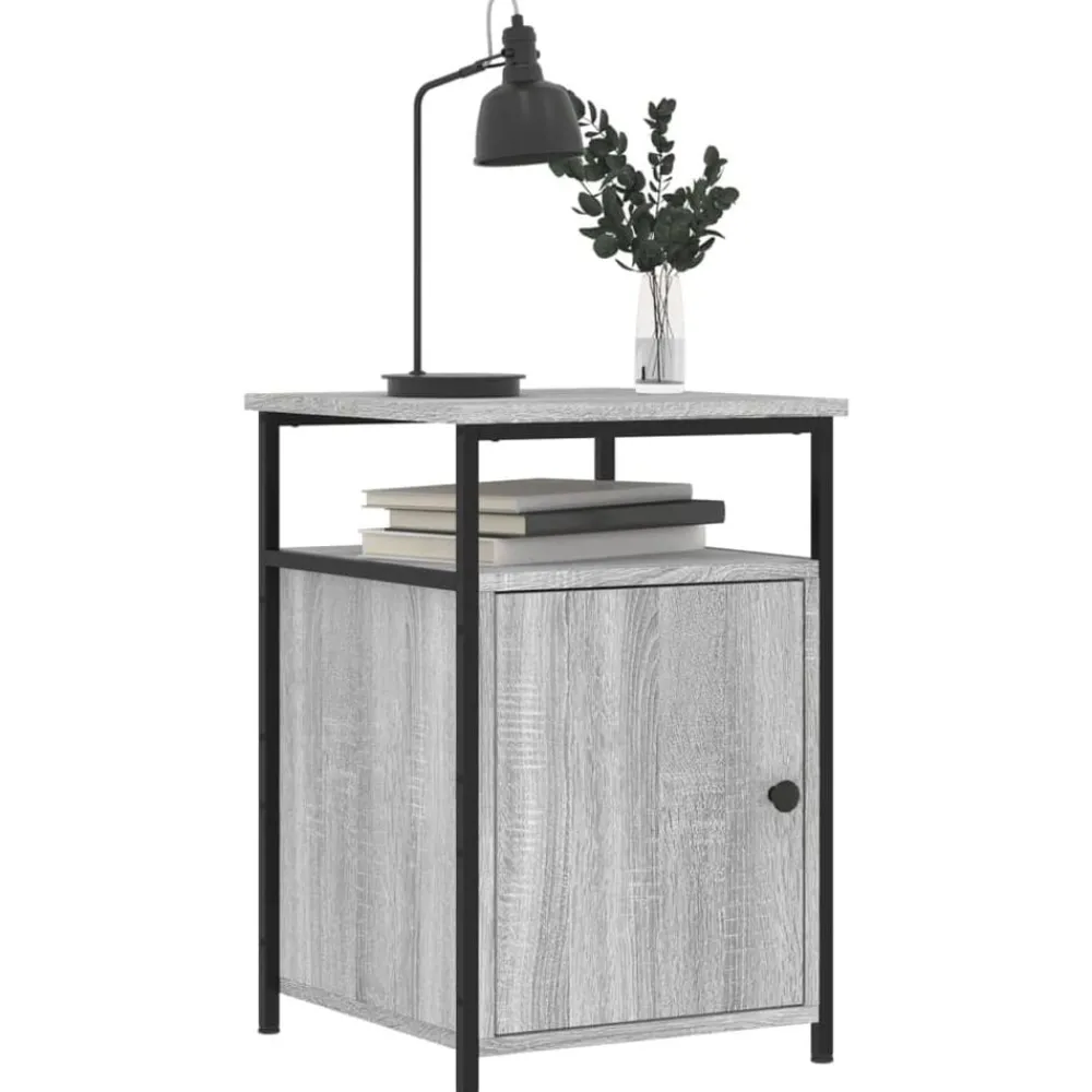 Tafels*vidaXL Nachtkastje 40x42x60 cm bewerkt hout eikenkleurig Grijs sonoma