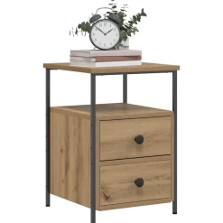 Tafels*vidaXL Nachtkastje 34x35,5x50 cm bewerkt hout artisanaal eikenkleurig