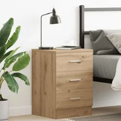 Nachtkastje 38x35x55 cm bewerkt hout artisanaal eikenkleur><noscript><img width=