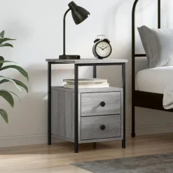 Tafels*vidaXL Nachtkastje 34x35,5x50 cm bewerkt hout Grijs sonoma