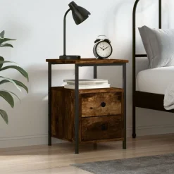 Tafels*vidaXL Nachtkastje 34x35,5x50 cm bewerkt hout kleurig Gerookt eiken