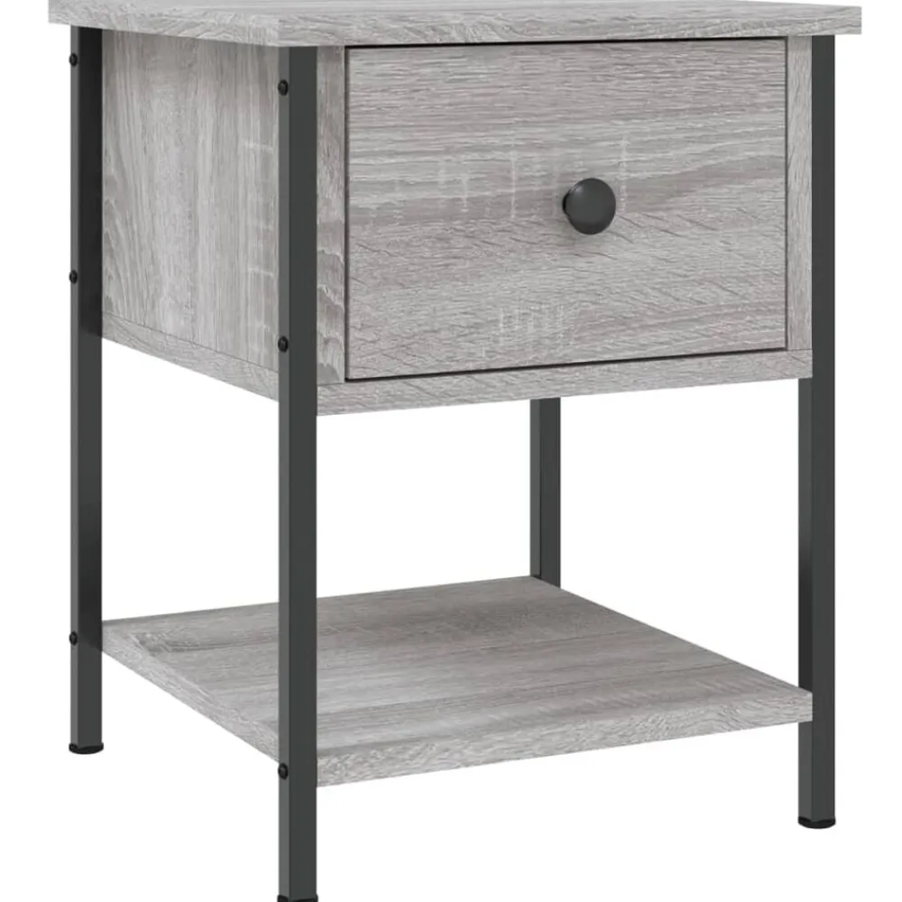 Tafels*vidaXL Nachtkastje 34x35,5x45 cm bewerkt hout eikenkleur Grijs sonoma