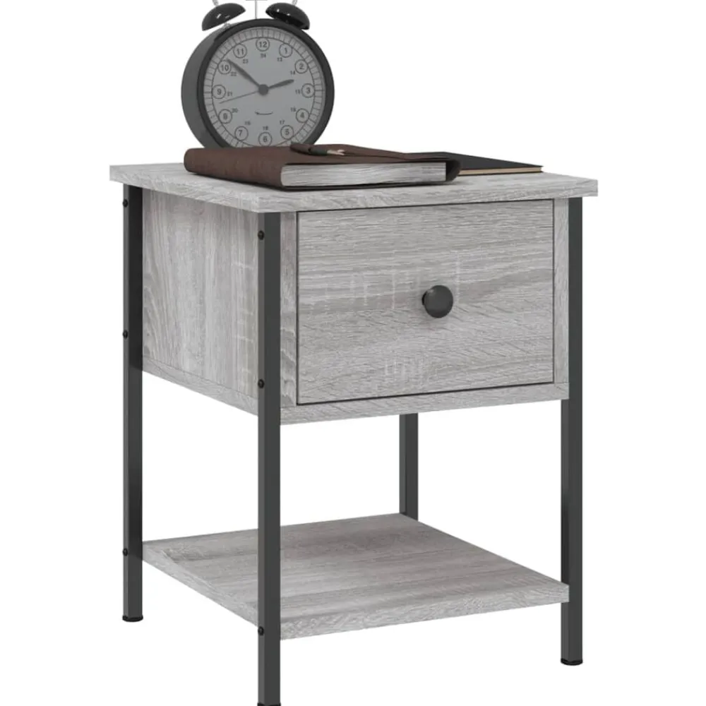 Tafels*vidaXL Nachtkastje 34x35,5x45 cm bewerkt hout eikenkleur Grijs sonoma