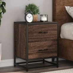 Tafels*vidaXL Nachtkastje 40x31x50 cm bewerkt hout ig bruin eikenkleur