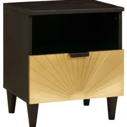Nachtkastje Zwart en Goud 40 x 33 x 46 cm Massief acaciahout>vidaXL Clearance