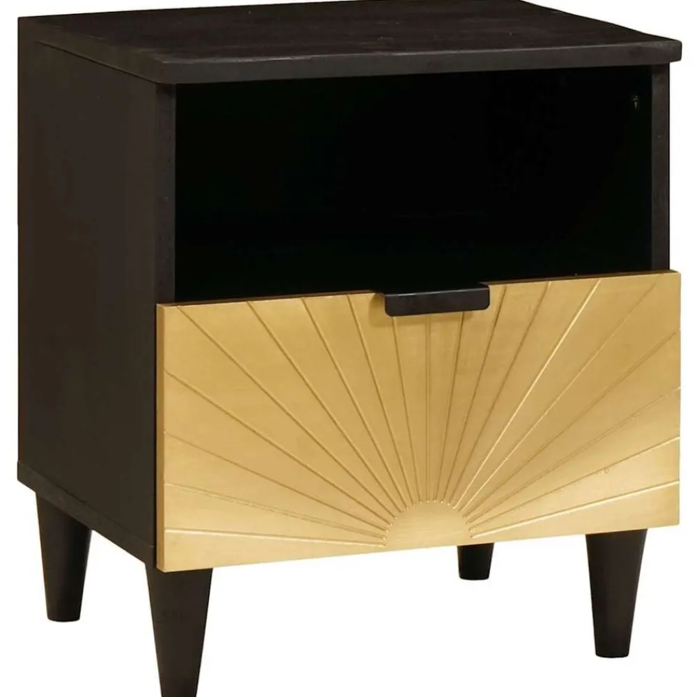 Nachtkastje Zwart en Goud 40 x 33 x 46 cm Massief acaciahout>vidaXL Clearance