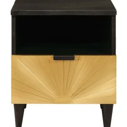 Nachtkastje Zwart en Goud 40 x 33 x 46 cm Massief acaciahout><noscript><img width=
