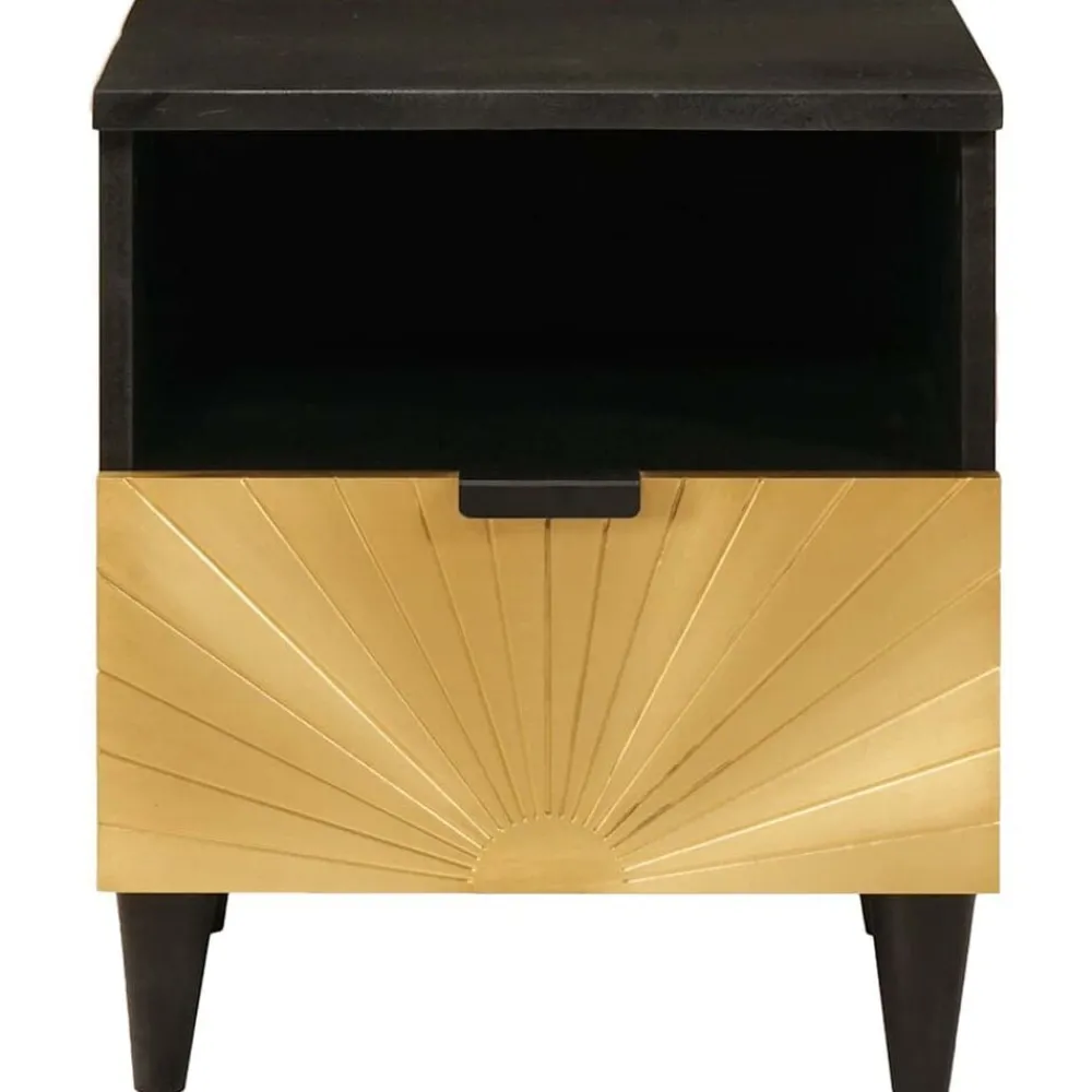Nachtkastje Zwart en Goud 40 x 33 x 46 cm Massief acaciahout>vidaXL Clearance