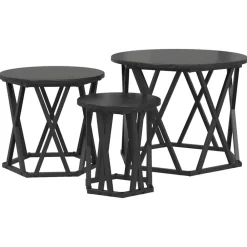 Nestbare Bijzettafel 3 pcs Engineered hout en staal>vidaXL New