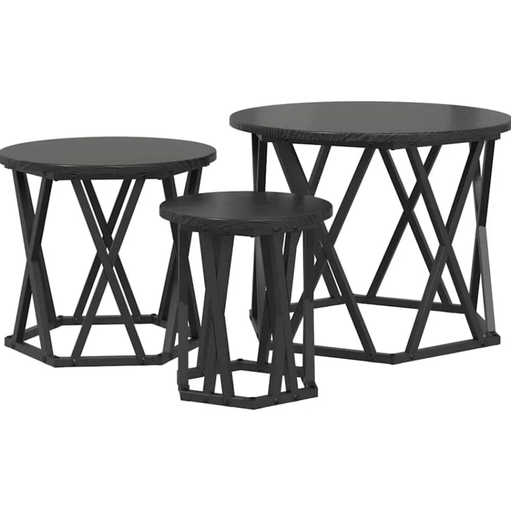 Nestbare Bijzettafel 3 pcs Engineered hout en staal>vidaXL New