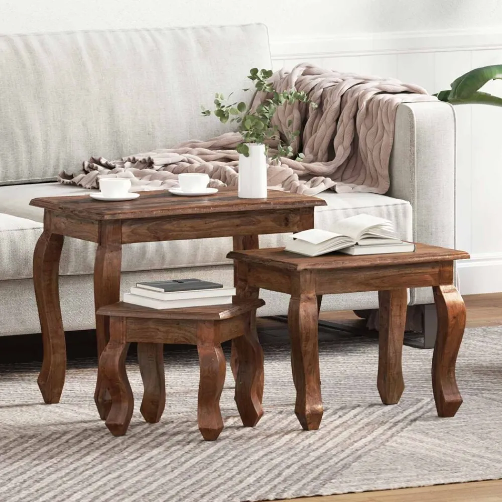 Nesttafel 3 pcs Bruin Massief mahoniehout>vidaXL Outlet