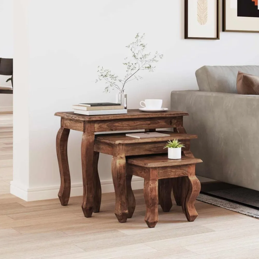 Nesttafel 3 pcs Bruin Massief mahoniehout>vidaXL Outlet