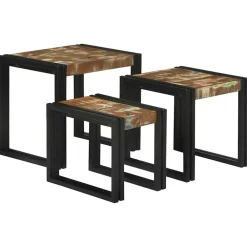 Nesttafel 3 pcs Massief hergebruikt Hout en Metaal>vidaXL Sale