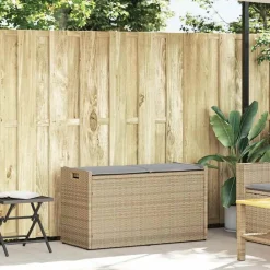 Opbergbank met kussen voor buiten 100 cm poly rattan beige>vidaXL Clearance