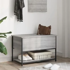 Opbergbankje 70x42,5x47 cm bewerkt hout eikenkleur><noscript><img width=