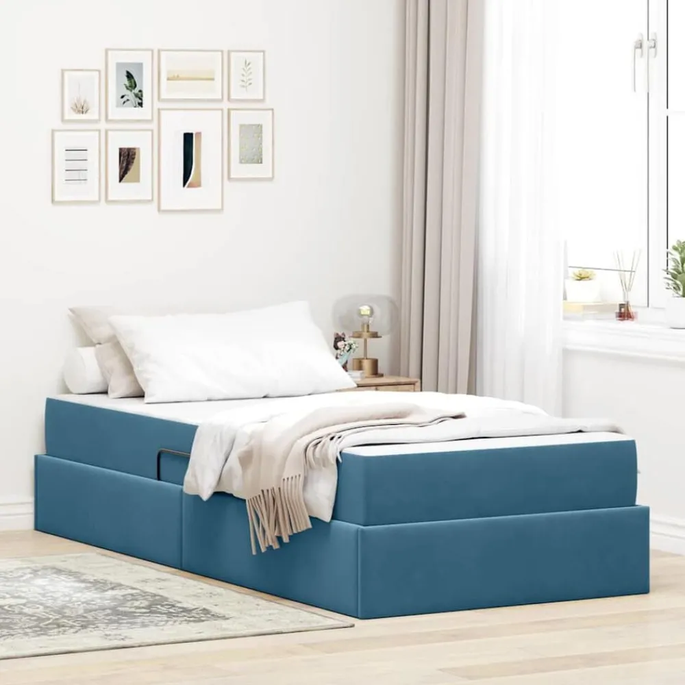 Bedden & Accessoires*vidaXL Opbergbed met matras met matras 90 x 190 cm Fluweel Donkerblauw