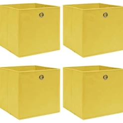 Opbergboxen 4 st 32x32x32 cm stof geel>vidaXL Clearance