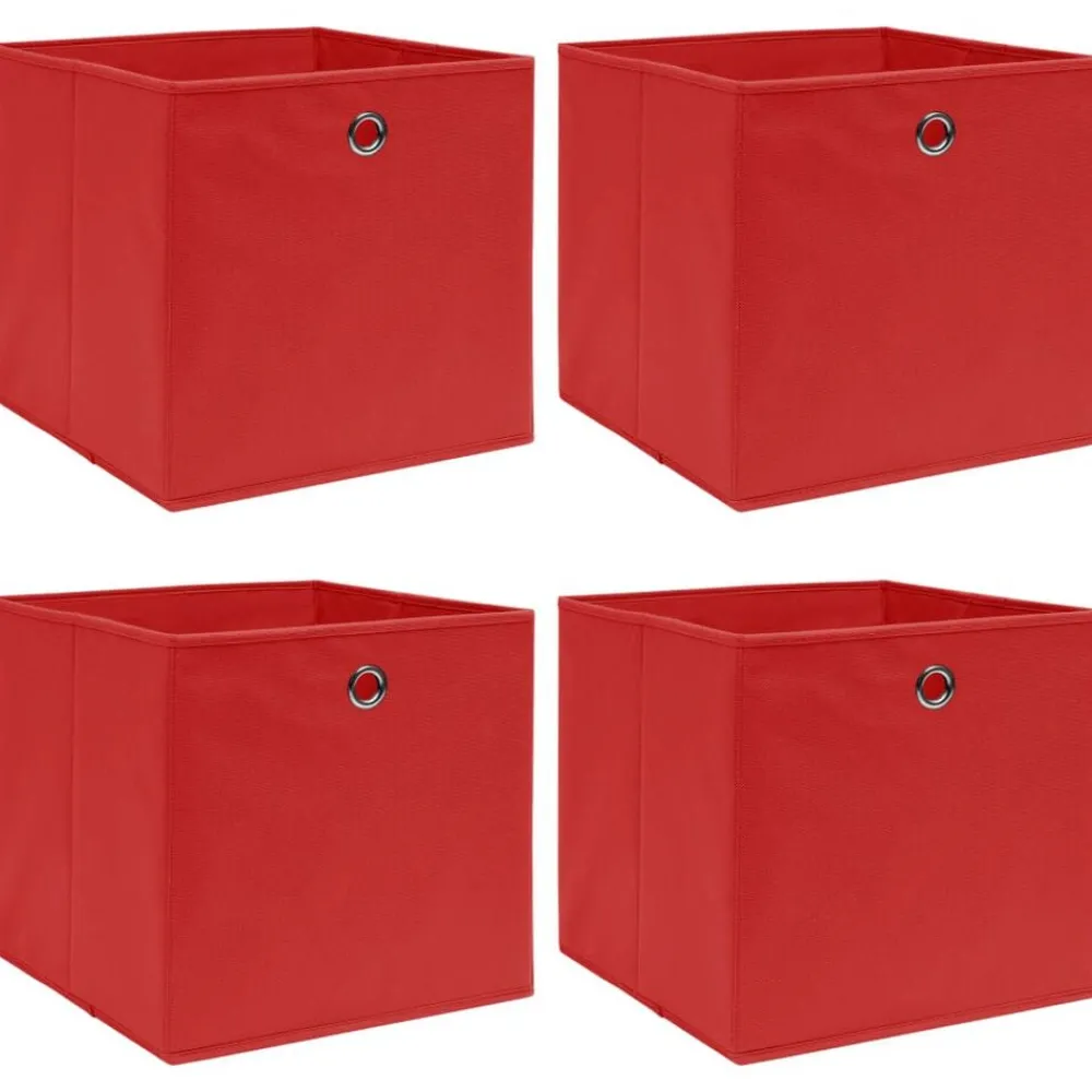 Opbergboxen 4 st 32x32x32 cm stof rood>vidaXL