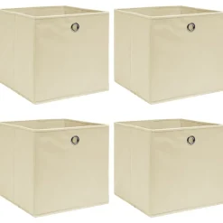 Huishoudelijke Benodigdheden*vidaXL Opbergboxen 4 st 32x32x32 cm stof crèmekleurig Cr&egrave;me zonder deksels