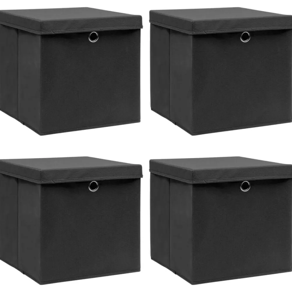 Huishoudelijke Benodigdheden*vidaXL Opbergboxen met deksel 4 st 32x32x32 cm stof zwart Zwart met deksels