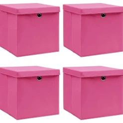 Opbergboxen met deksel 4 st 32x32x32 cm stof roze>vidaXL New