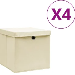 Opbergboxen met deksel 4 st 28x28x28 cm crèmekleurig>vidaXL Best
