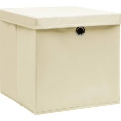 Opbergboxen met deksel 4 st 28x28x28 cm crèmekleurig>vidaXL Best