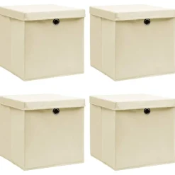 Opbergboxen met deksel 4 st 32x32x32 cm stof crèmekleurig>vidaXL Sale