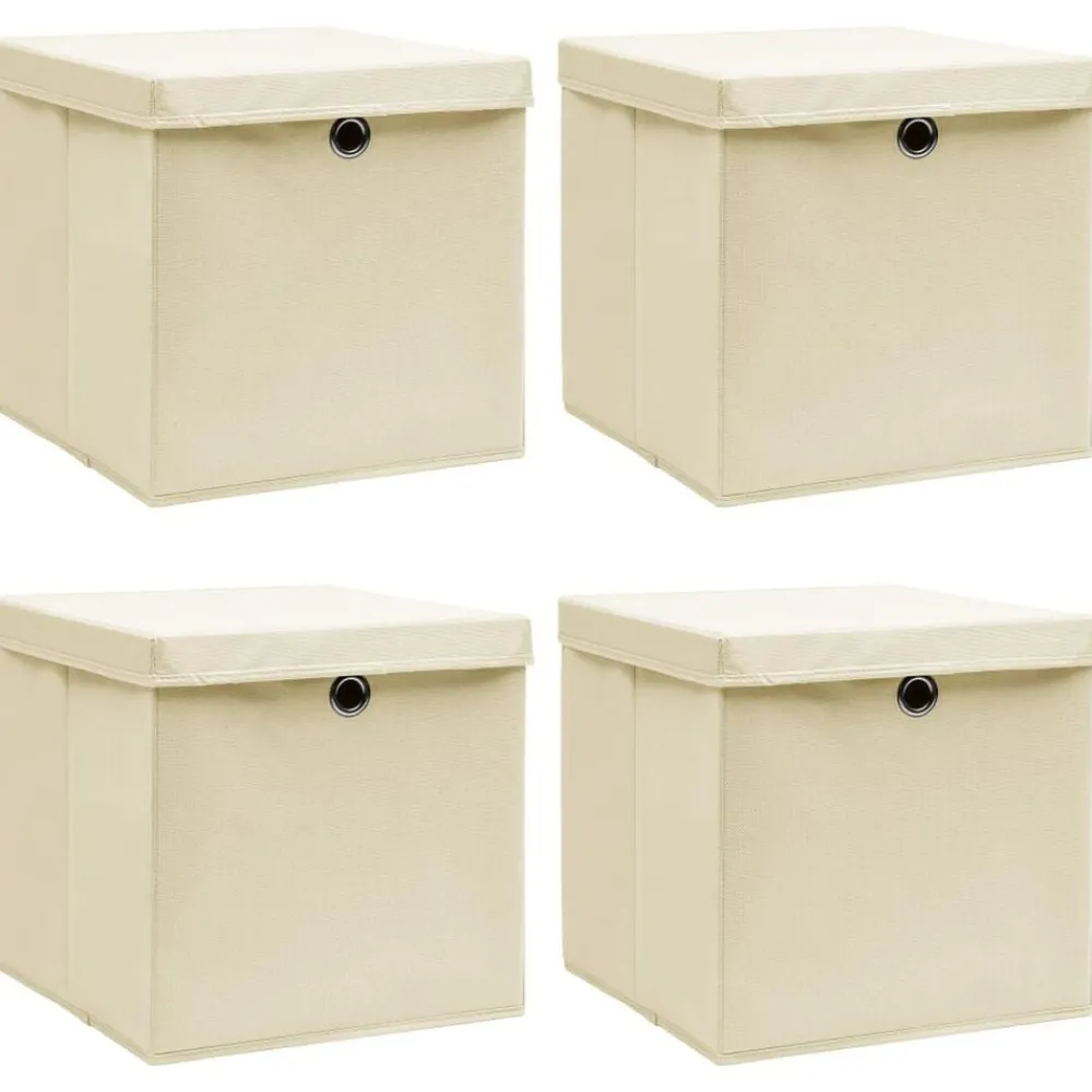 Opbergboxen met deksel 4 st 32x32x32 cm stof crèmekleurig>vidaXL Sale