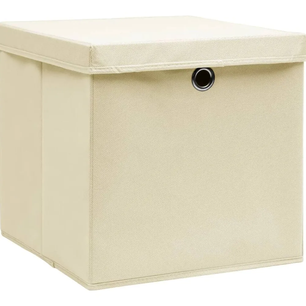 Opbergboxen met deksel 4 st 32x32x32 cm stof crèmekleurig>vidaXL Sale