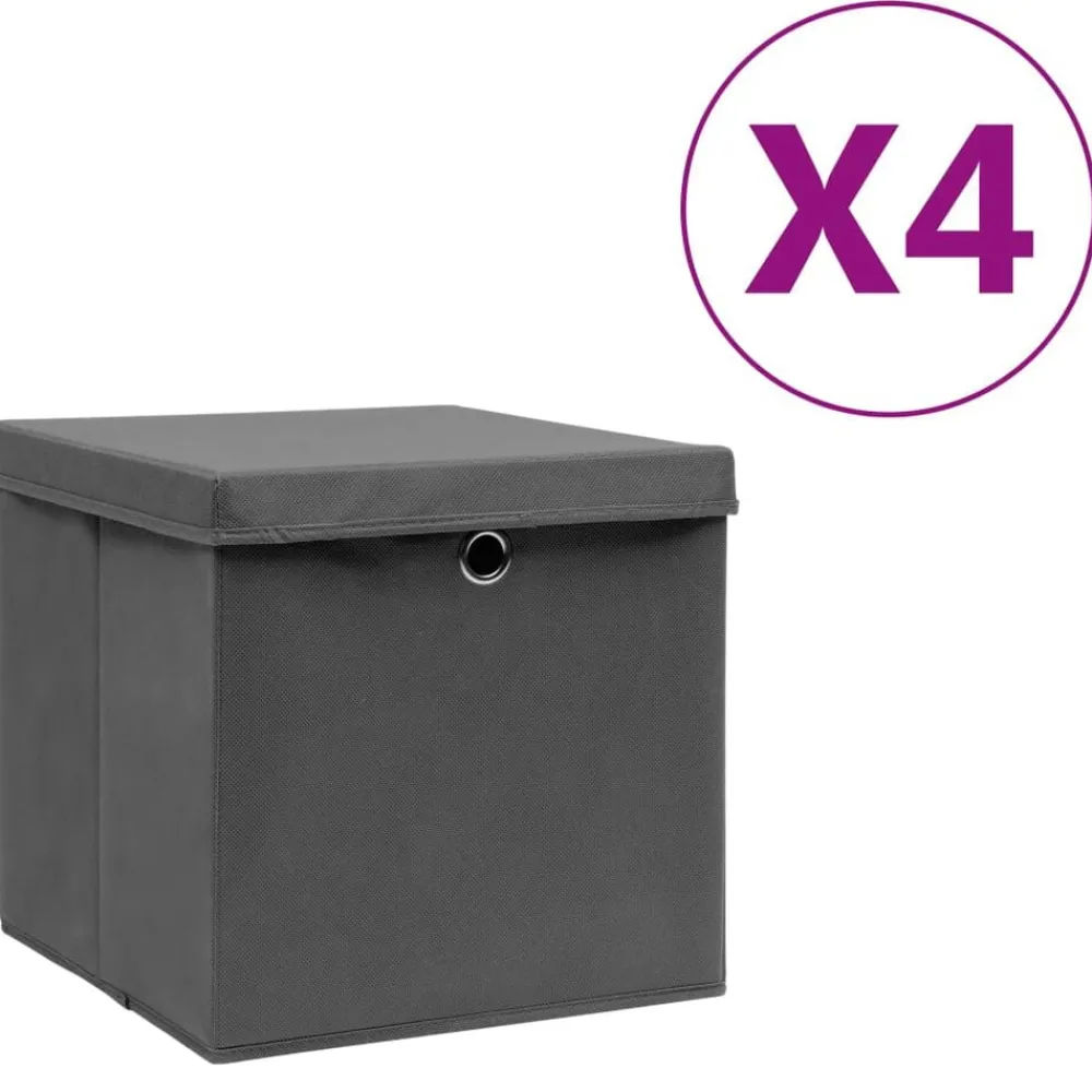 Opbergboxen met deksel 4 st 28x28x28 cm zwart>vidaXL