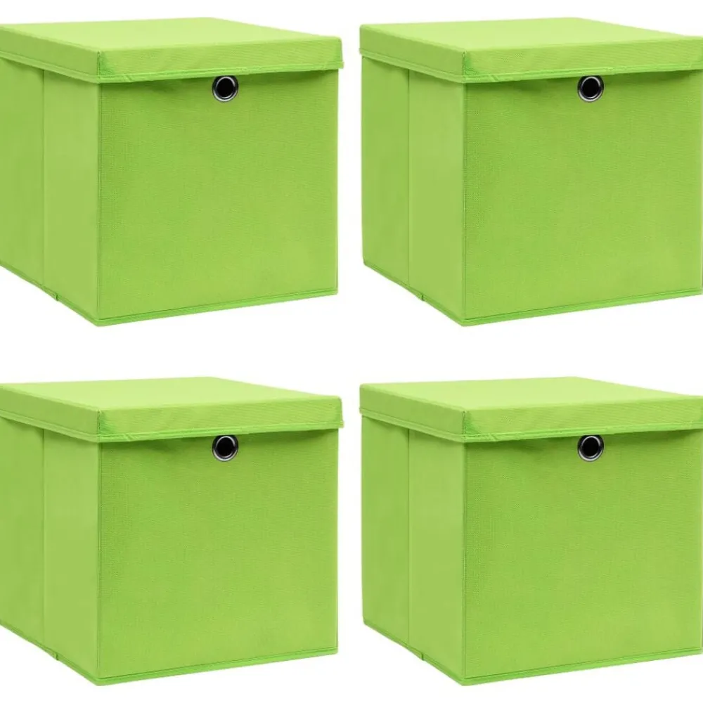 Huishoudelijke Benodigdheden*vidaXL Opbergboxen met deksel 4 st 32x32x32 cm stof groen Groen met deksels