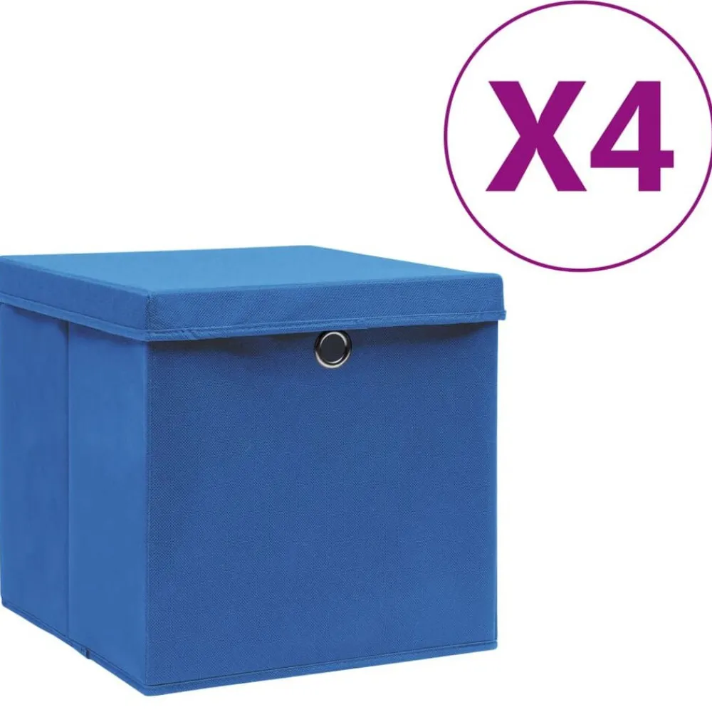 Opbergboxen met deksel 4 st 28x28x28 cm blauw>vidaXL Online