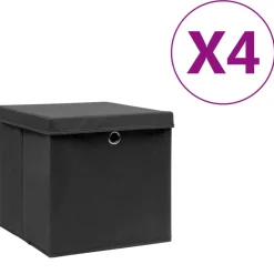 Huishoudelijke Benodigdheden*vidaXL Opbergboxen met deksel 4 st 28x28x28 cm zwart Zwart met deksels
